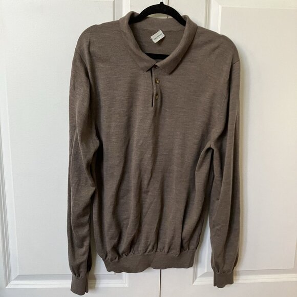 John Henric Brown Merino Polo Sweater Shirt Mens XL Neutral Fine Knit - Picture 7 of 7
